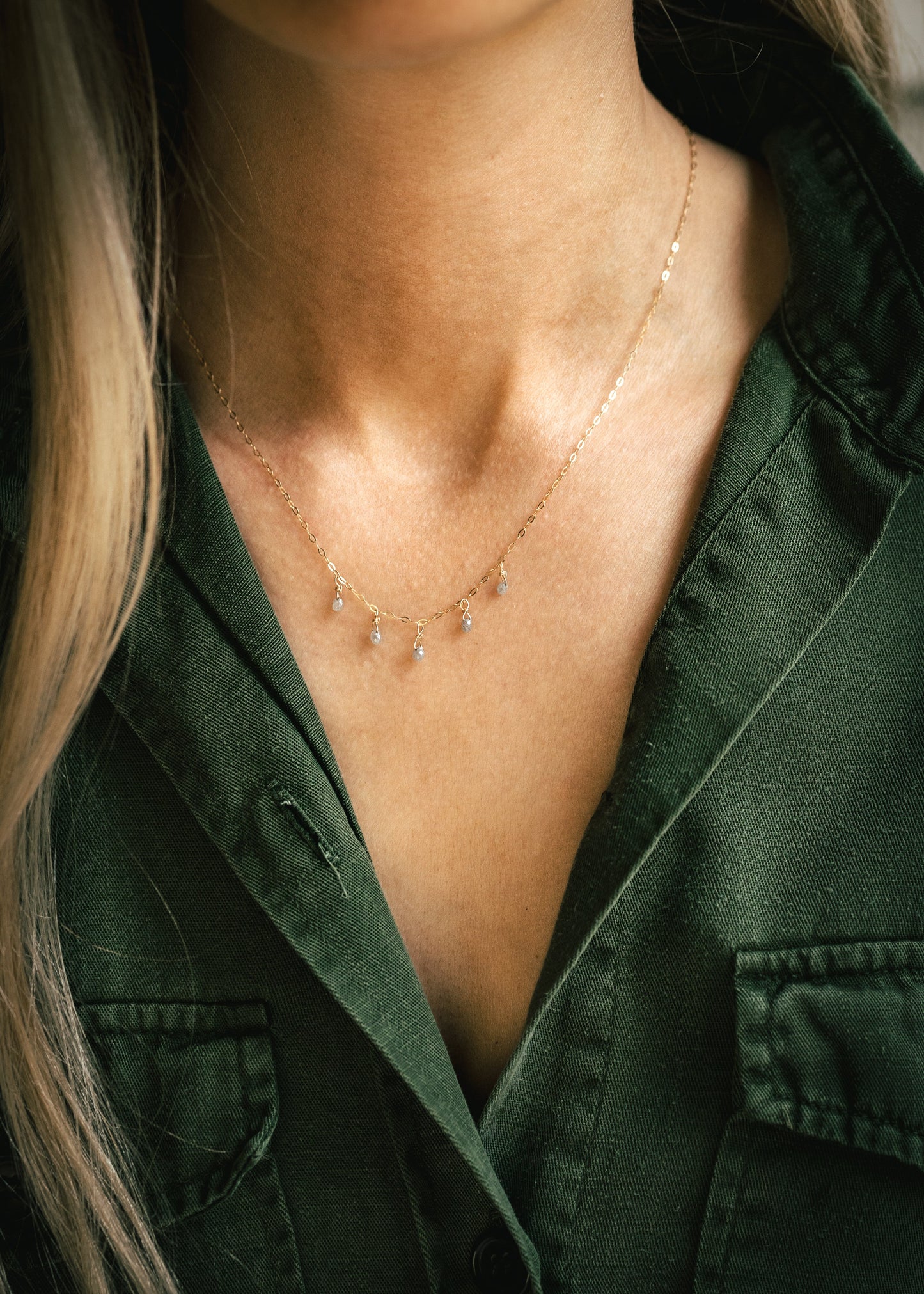 Grey Diamond Raindrop Necklace