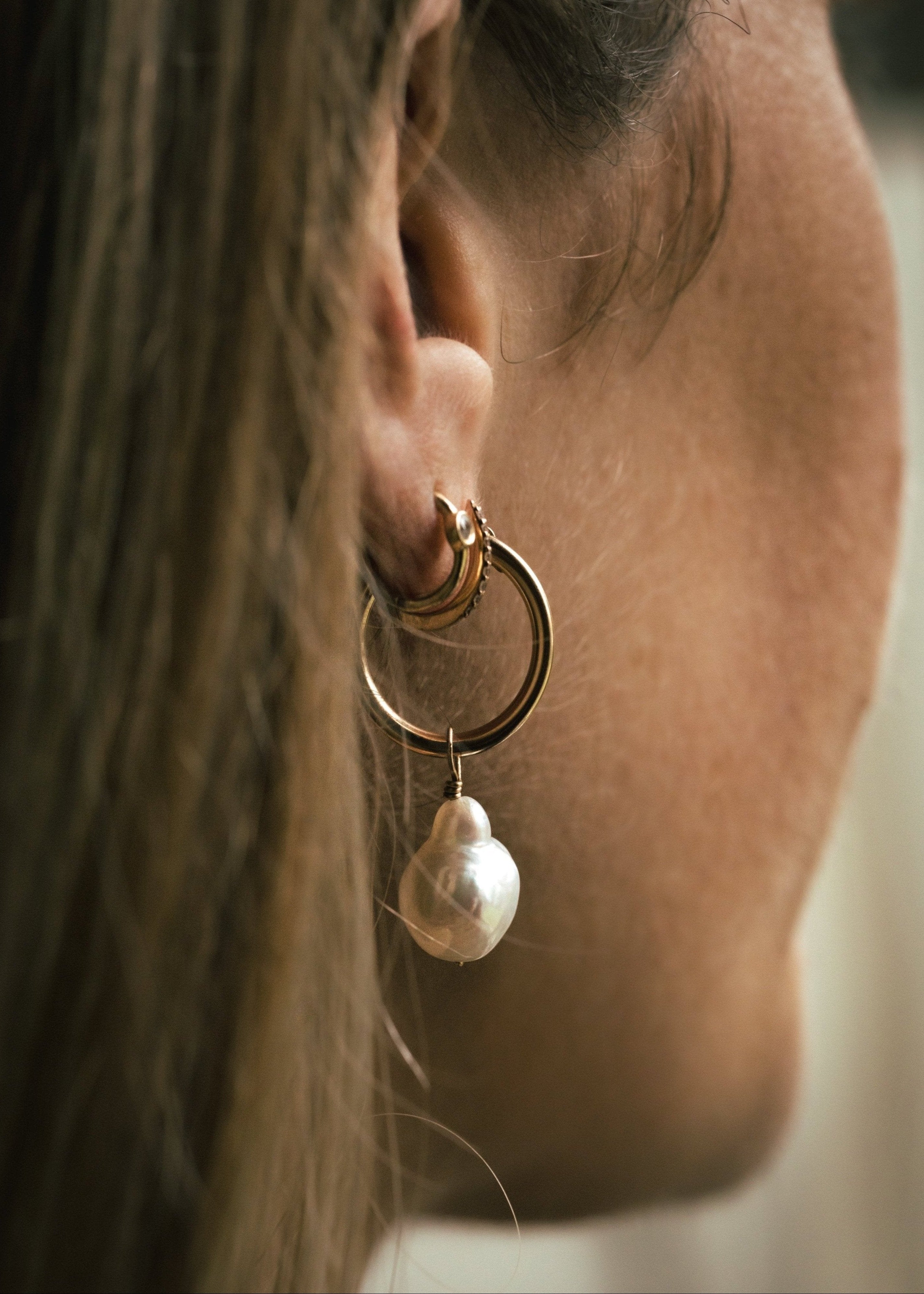 Baroque Pearl Hoops - Main Image