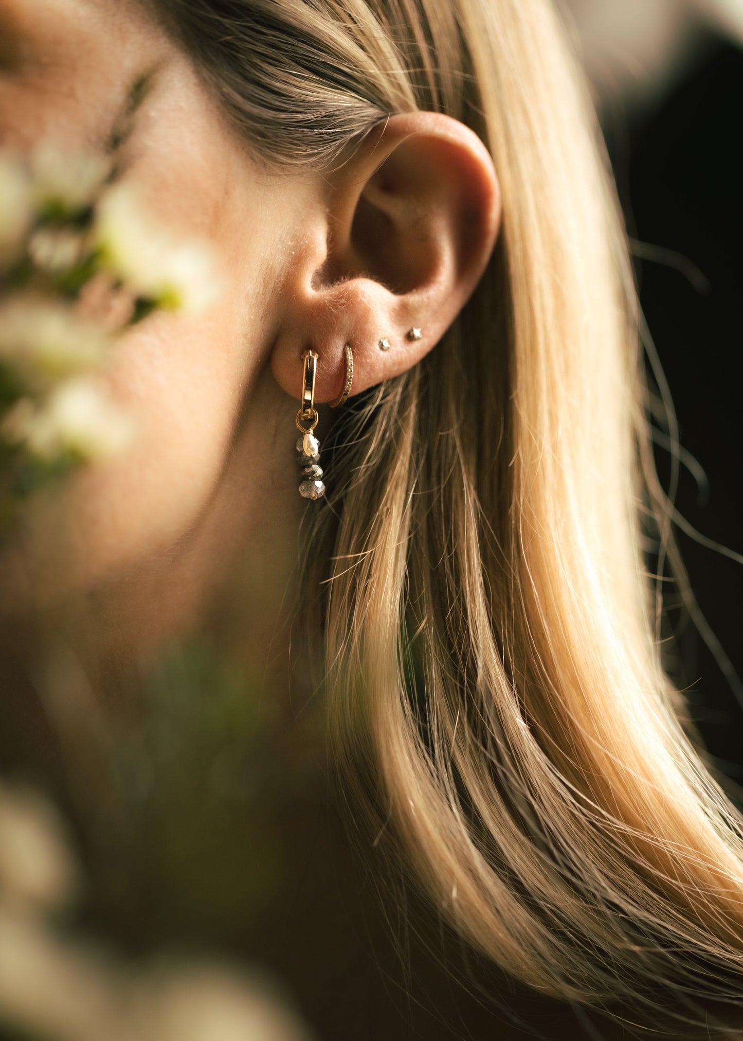 Small Labradorite & Pearl Hoops