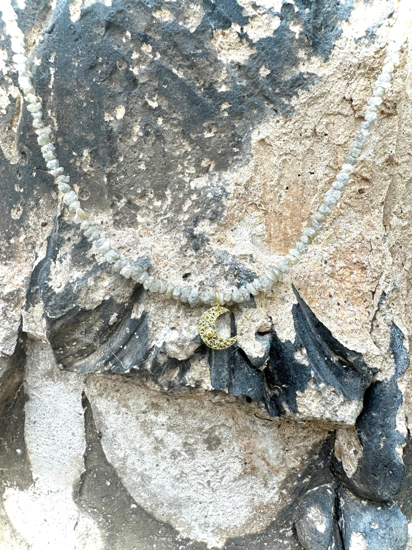 Grey Rough Diamond Crescent Moon Necklace