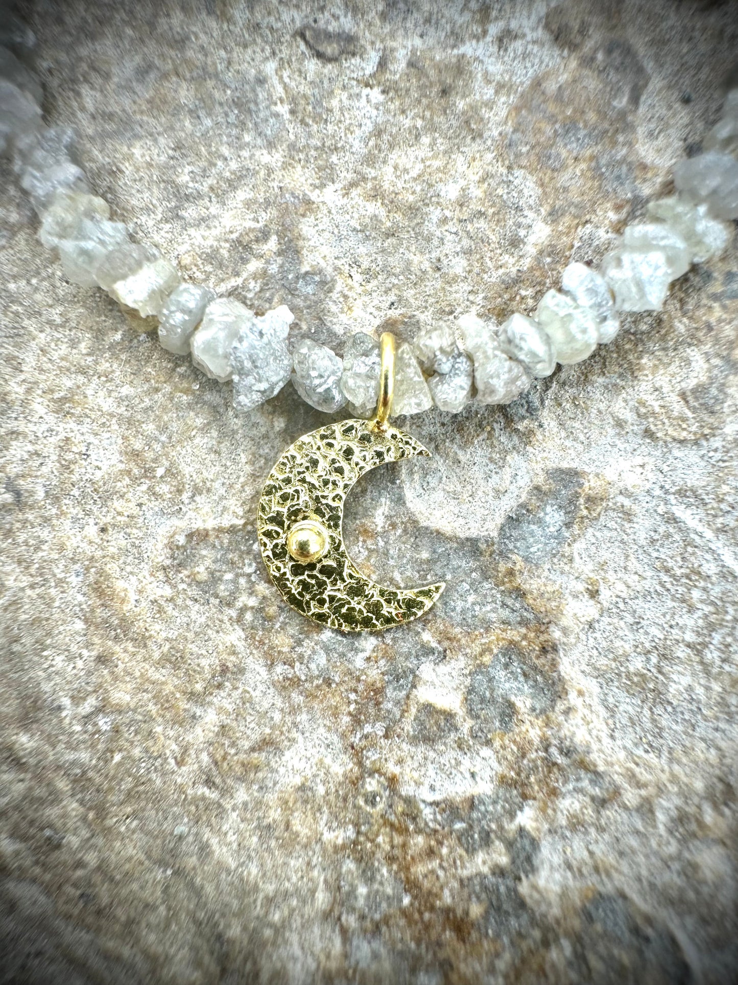 Grey Rough Diamond Crescent Moon Necklace