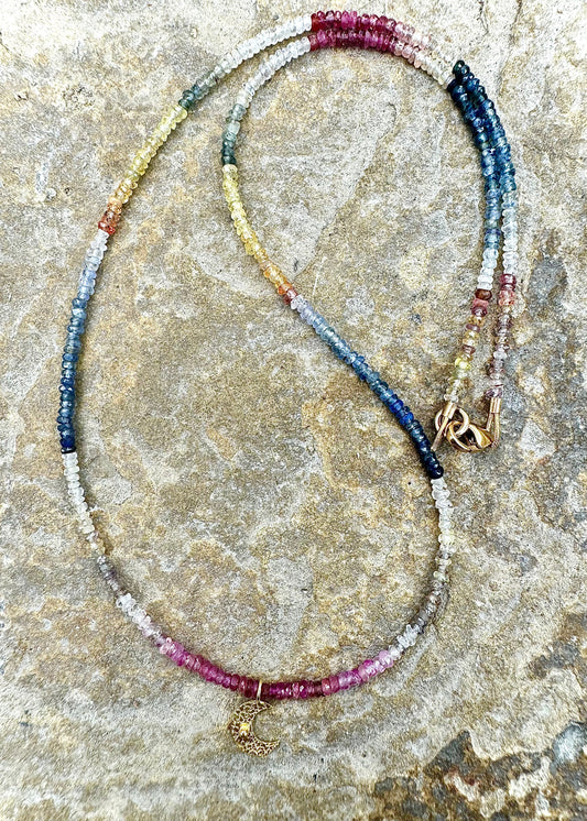 Multicoloured Sapphire Necklace with Moon Pendant
