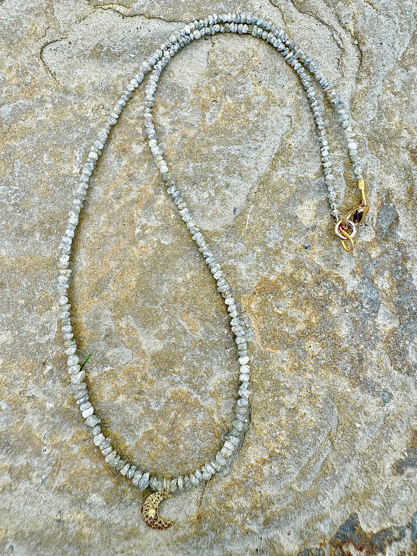 Grey Rough Diamond Crescent Moon Necklace