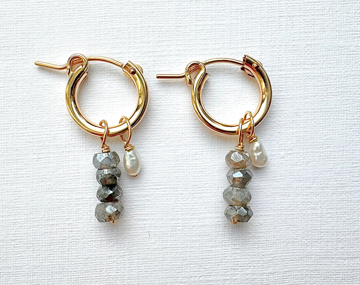 Small Labradorite & Pearl Hoops