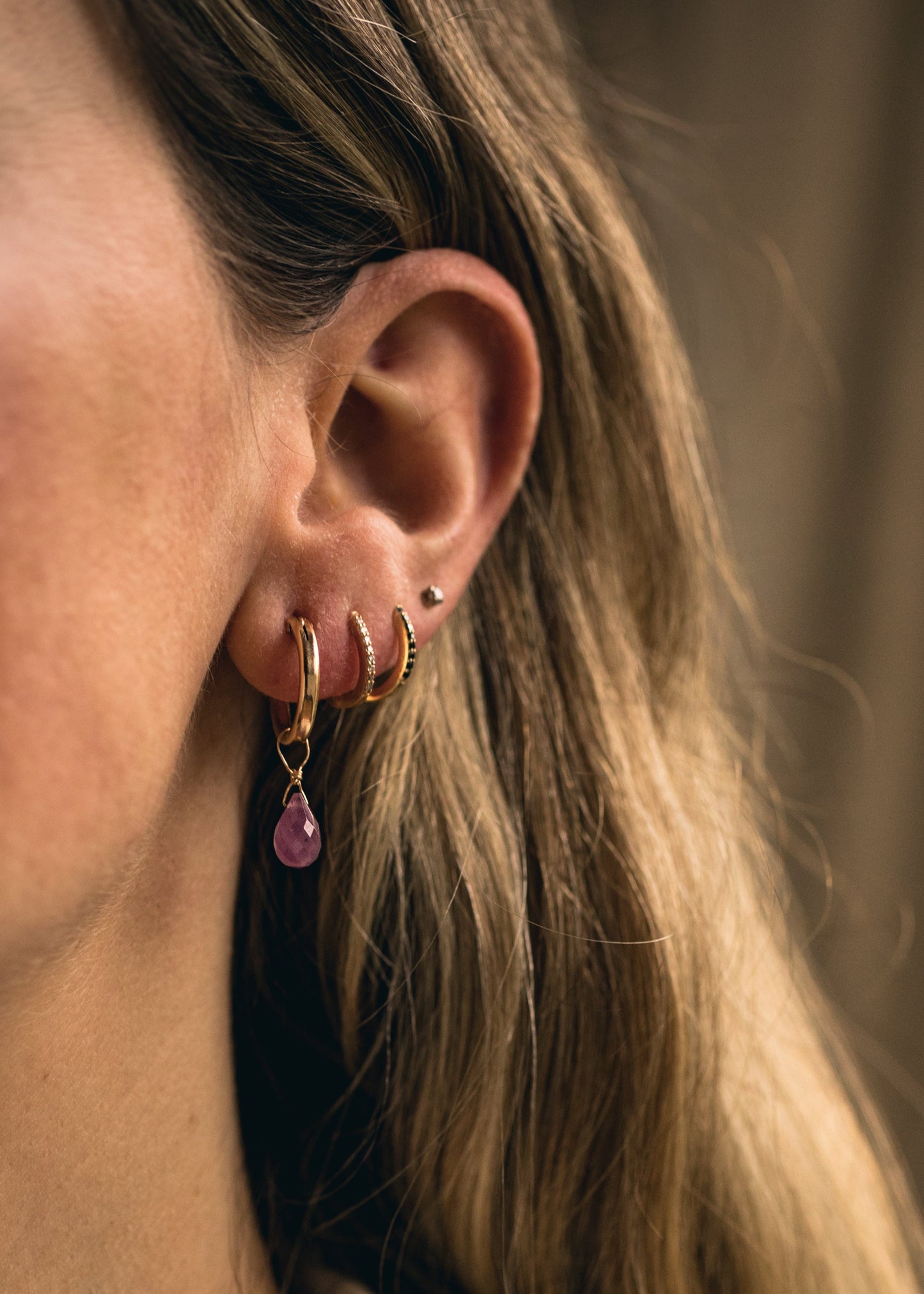 Pink Sapphire Hoop Earring