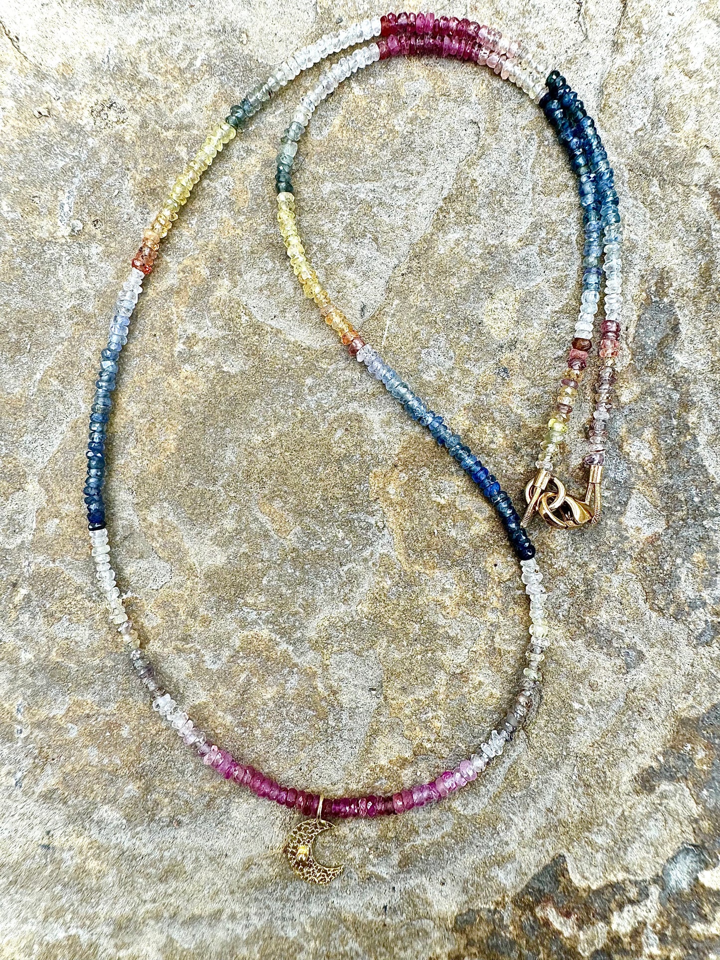 Multicoloured Sapphire Necklace with Moon Pendant