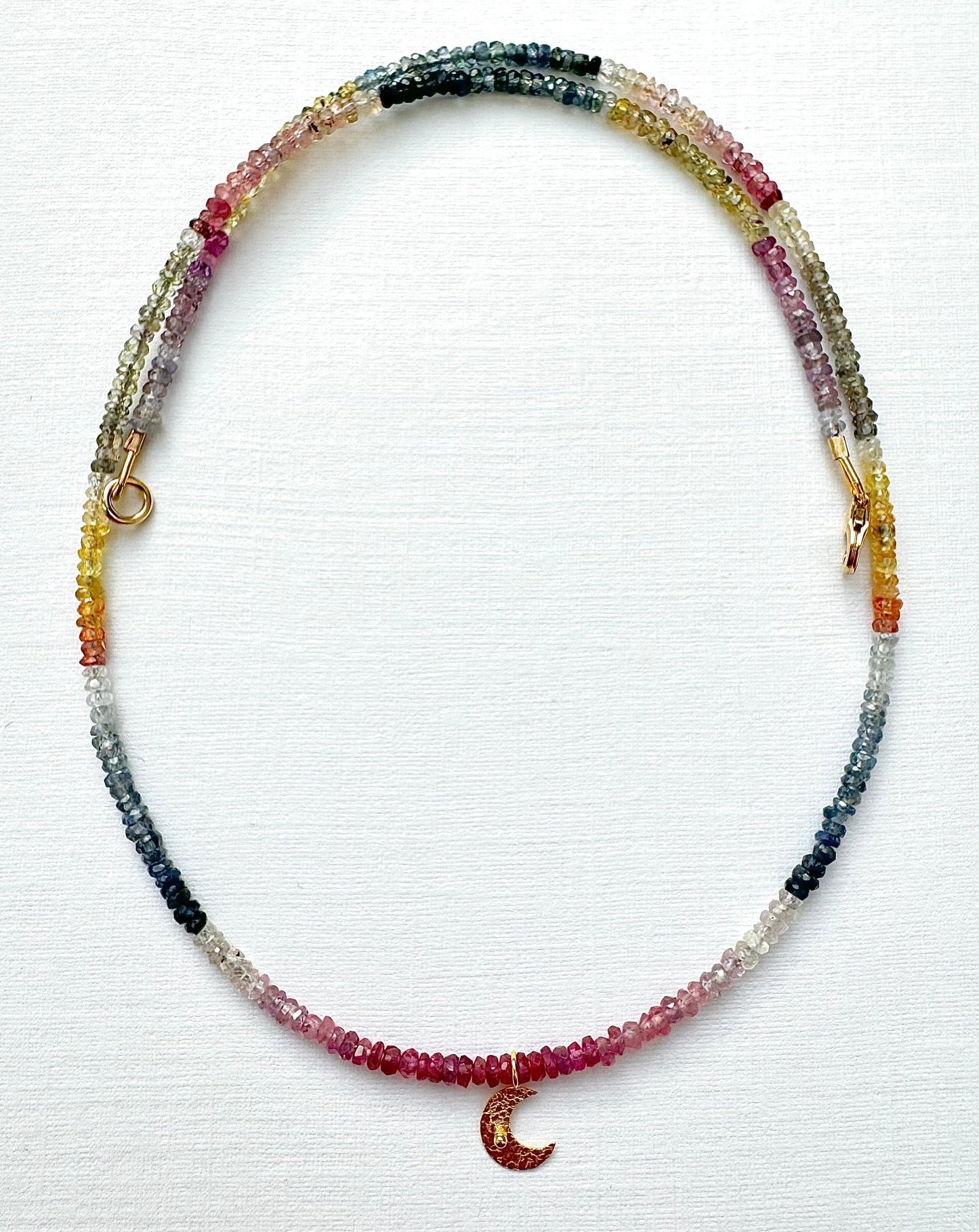 Multicoloured Sapphire Necklace with Moon Pendant