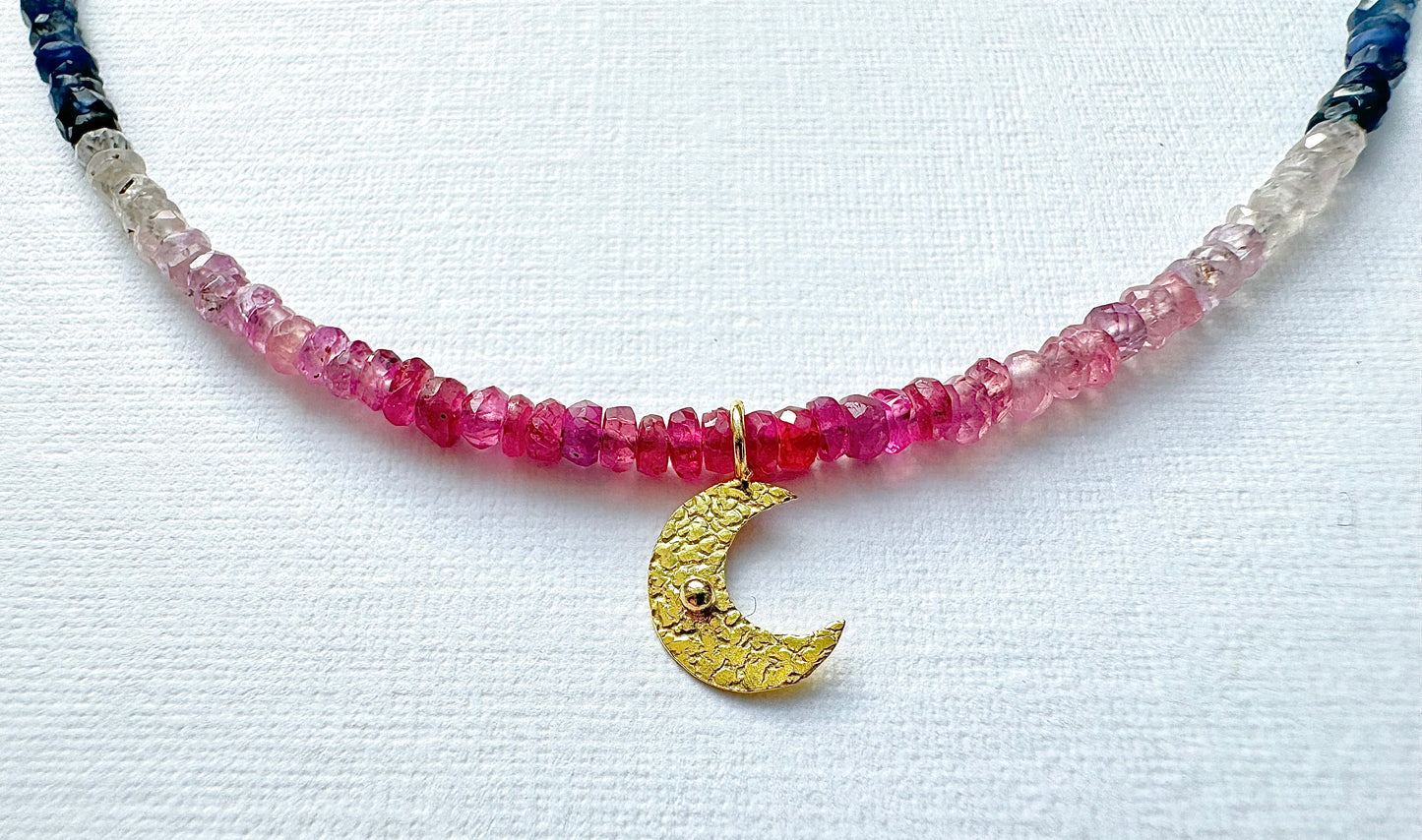 Multicoloured Sapphire Necklace with Moon Pendant