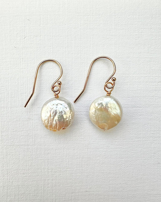 Pearl Disc Drop Earrings