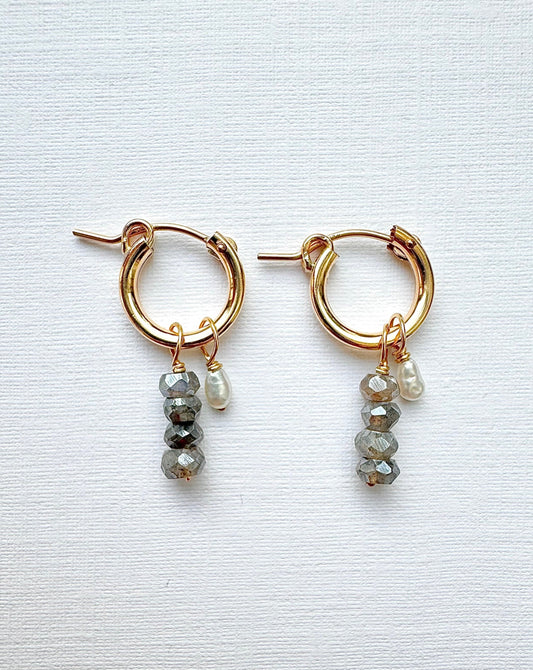 Small Labradorite & Pearl Hoops